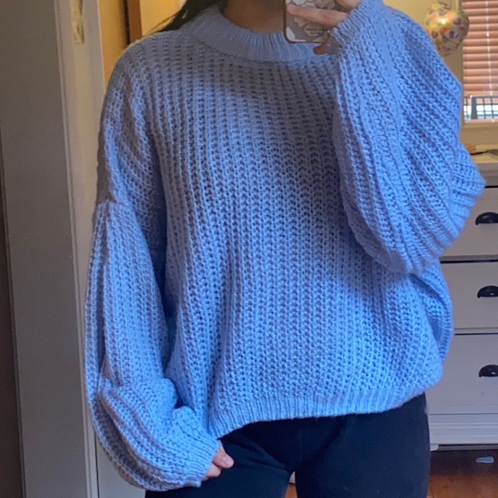 baby blue chunky knit sweater